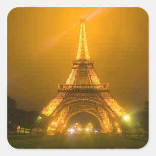 Pegatina Cuadrada Francia, París. Torre Eiffel iluminada a las 3