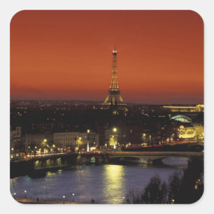 Pegatina Cuadrada Francia, París Vista al atardecer de la Torre Eiff
