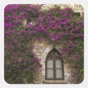 Pegatina Cuadrada Francia, Provenza, Eze. Rosa brillante
