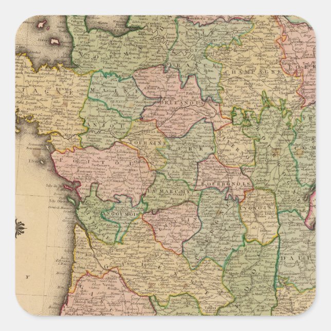 Pegatina Cuadrada Francia, provincias (Anverso)