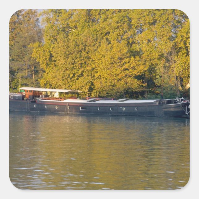 Pegatina Cuadrada Francia, río Ródano, cerca de Aviñón, barcaza a lo (Anverso)