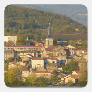 Pegatina Cuadrada Francia, río Ródano, pueblo cerca de Vienne