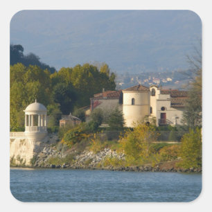 Pegatina Cuadrada Francia, río Ródano, pueblo cerca de Vienne 2