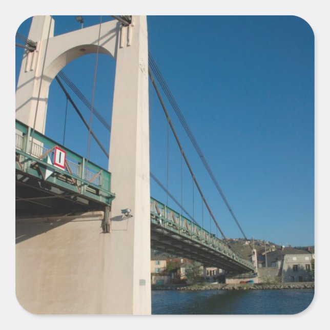 Pegatina Cuadrada Francia, Ródano-Alpes, Condrieu, puente a través (Anverso)