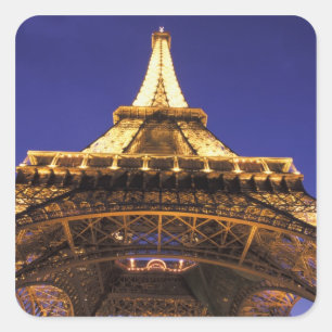 Pegatina Cuadrada FRANCIA, Torre Eiffel de París, vista nocturna