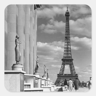 Pegatina Cuadrada Francia vintage París torre Eiffel palacio Chaillo