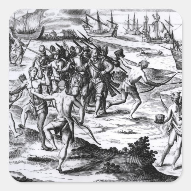 Pegatina Cuadrada Francis Drake en el nuevo mundo (Anverso)