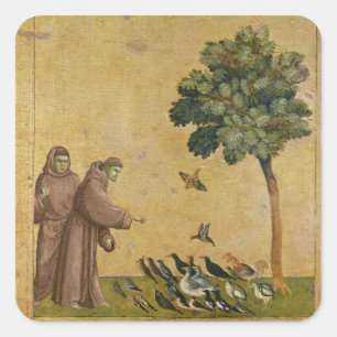 Pegatina Cuadrada Francisco de Asís predicando a los pájaros