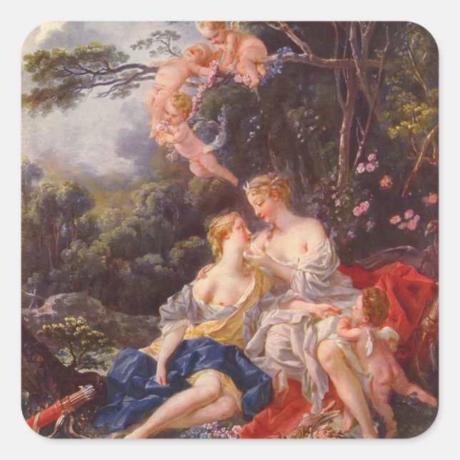 Pegatina Cuadrada Francois Boucher - Júpiter y Callisto (Anverso)