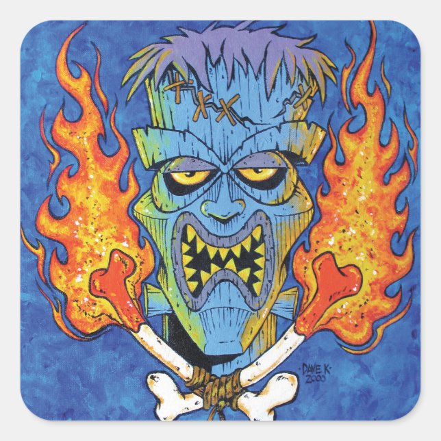 Pegatina Cuadrada Franken-Tiki (Anverso)