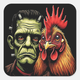 Pegatina Cuadrada "Frankenstein & Earl" Chessy Chicken Selfies
