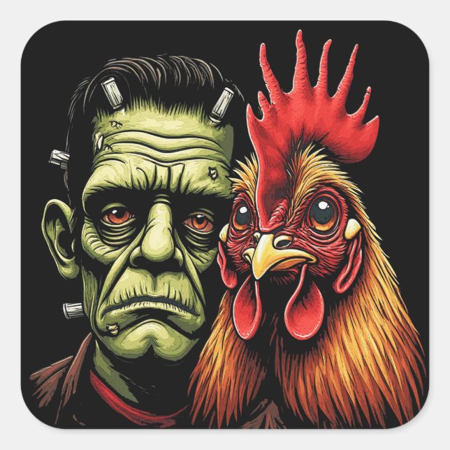 Pegatina Cuadrada "Frankenstein & Earl" Chessy Chicken Selfies (Anverso)