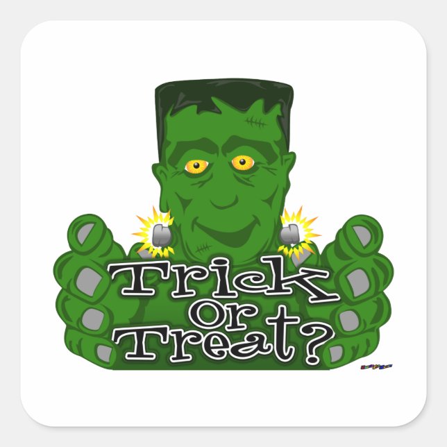 Pegatina Cuadrada ¿Frankie Trick O Treat? (Anverso)