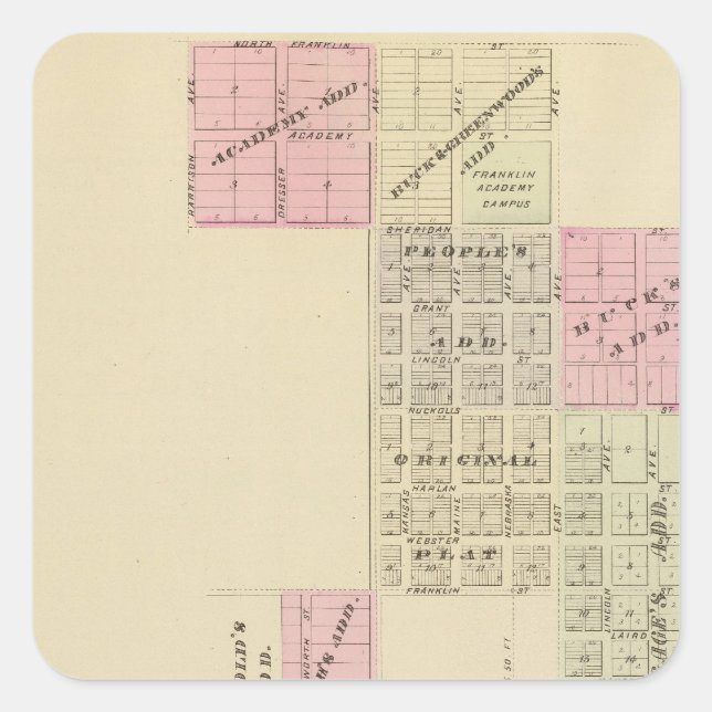 Pegatina Cuadrada Franklin, Nebraska (Anverso)