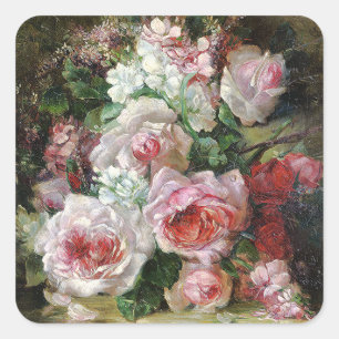Pegatina Cuadrada Frans Verhas Vintage Bouquet de Rosas
