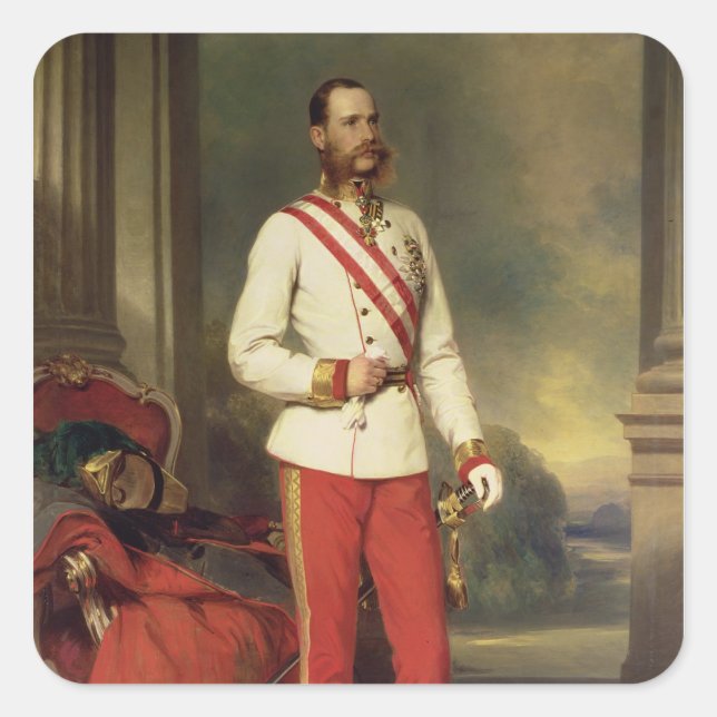 Pegatina Cuadrada Franz José I, Emperador de Austria (Anverso)