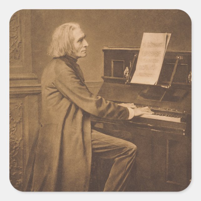 Pegatina Cuadrada Franz Liszt en el piano (Anverso)