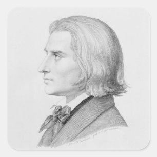 Pegatina Cuadrada Franz Liszt, grabado por Gonzenbach