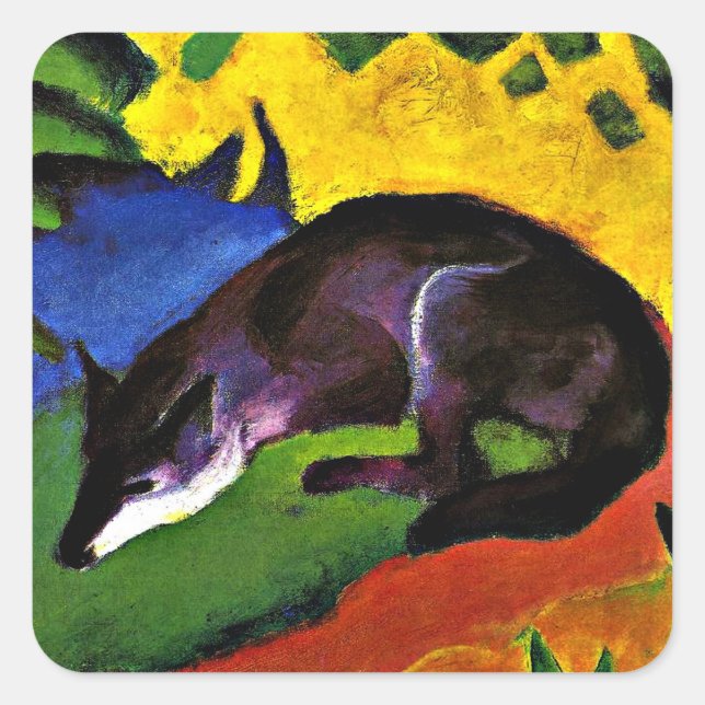 Pegatina Cuadrada Franz Marc - Fox azul (Anverso)