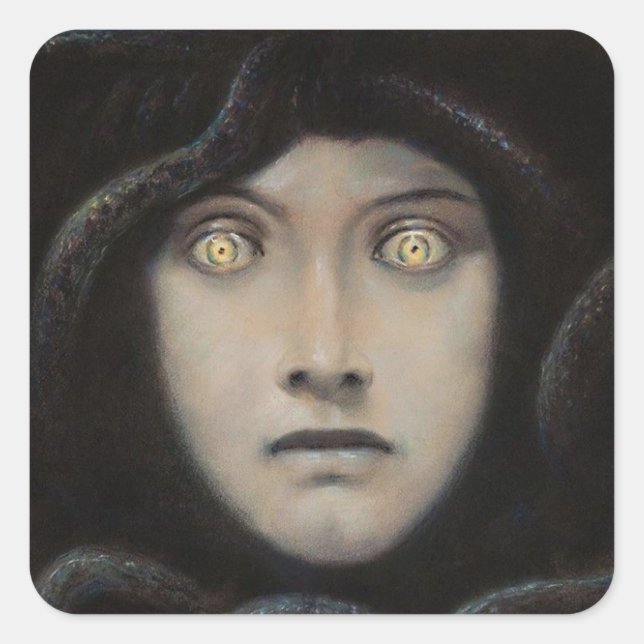 Pegatina Cuadrada Franz Von Stuck - Jefe De Medusa (Anverso)
