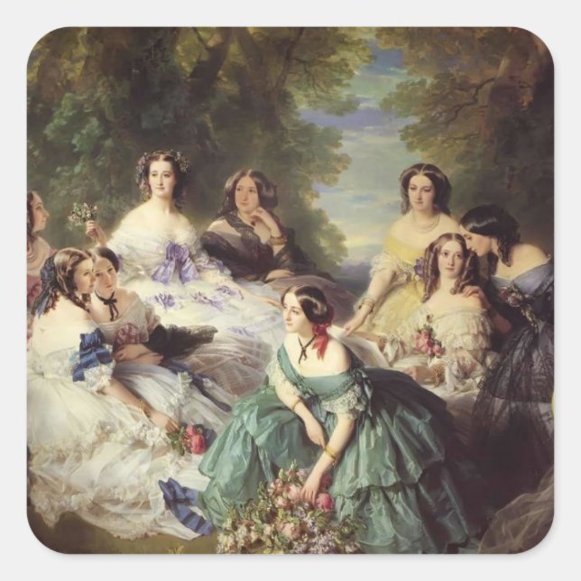 Pegatina Cuadrada Franz Winterhalter-Empress Eugenie con sus damas (Anverso)