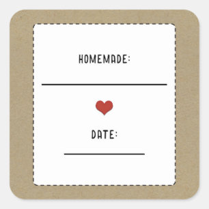 Pegatina Cuadrada Frasco de conservas caseras Kraft marrón rústico c