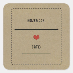 Pegatina Cuadrada Frasco de conservas caseras Kraft marrón rústico c