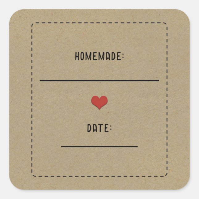 Pegatina Cuadrada Frasco de conservas caseras Kraft marrón rústico c (Anverso)