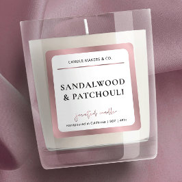 Pegatina Cuadrada Frasco de Vela Minimalista Moderna con Elegante Ró