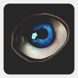 Pegatina Cuadrada Freaky Blue Zipned Oye Halloween Scary