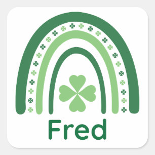 Pegatina Cuadrada Fred Name Clover Boho Rainbow