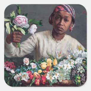 Pegatina Cuadrada Frederic Bazille - Mujer joven con peonías