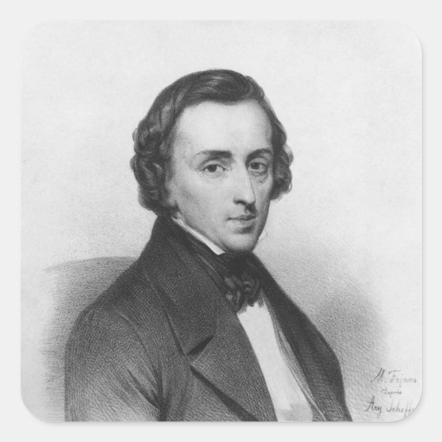 Pegatina Cuadrada Frederic Chopin, después de Ary Scheffer (Anverso)