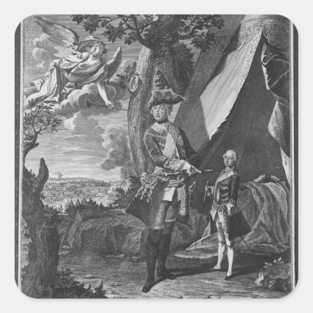 Pegatina Cuadrada Frederick II y su sobrino Frederick William (Anverso)