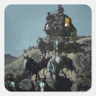 Pegatina Cuadrada Frederick Remington “La vieja diligencia”