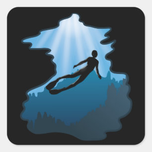 Pegatina Cuadrada Freediving - Buceador libre de agua
