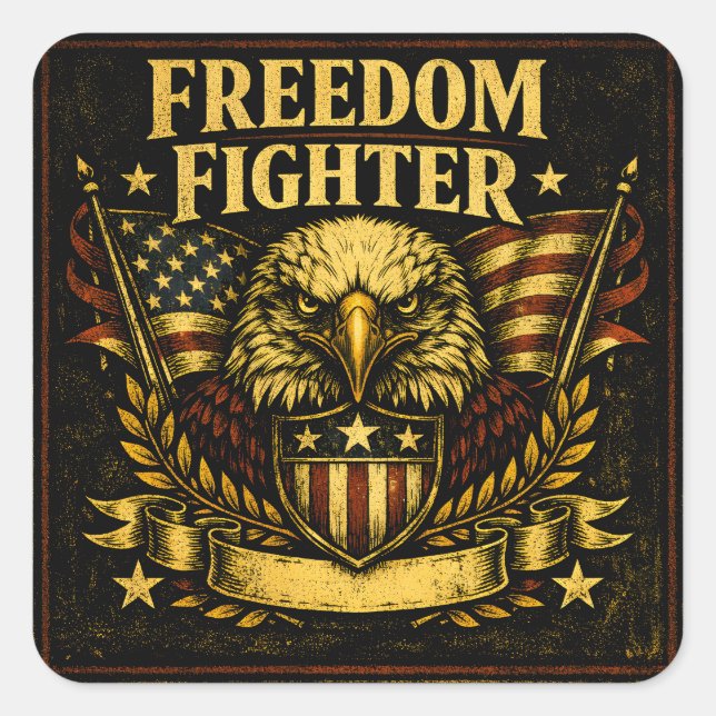 Pegatina Cuadrada Freedom Fighter – American Defender Pride (Anverso)