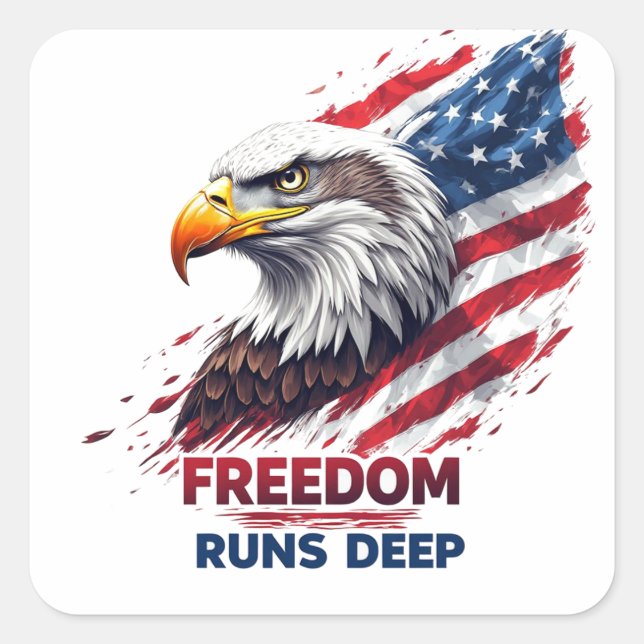 Pegatina Cuadrada Freedom Runs Deep Patriotic USA Pride Decal (Anverso)
