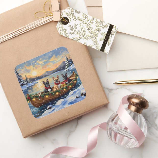 Pegatina Cuadrada French Bulldog Christmas Boat Holiday (Regalar)