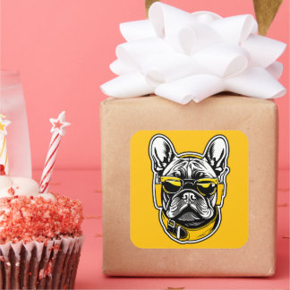 Pegatina Cuadrada French Bulldog Headphones