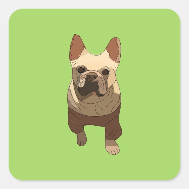 Pegatina Cuadrada French Bulldog, Lime Green (Anverso)