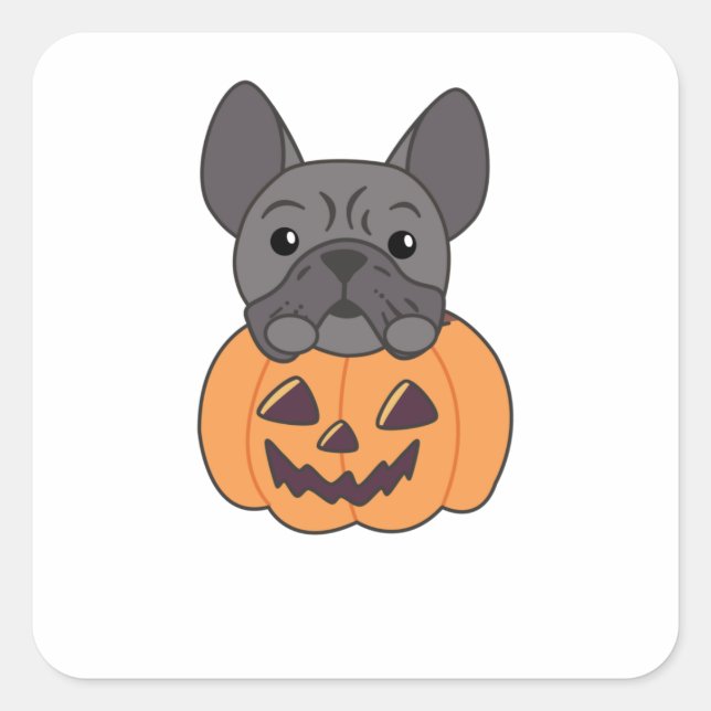 Pegatina Cuadrada French Bulldog Pumpkin Sweet Dogs Happy Halloween (Anverso)