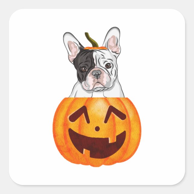 Pegatina Cuadrada Frenchie Halloween (Anverso)
