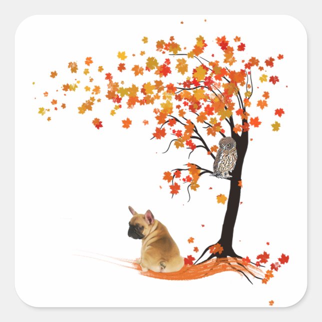 Pegatina Cuadrada Frenchie My Spirit Animals Owl Frenchie Amantes (Anverso)