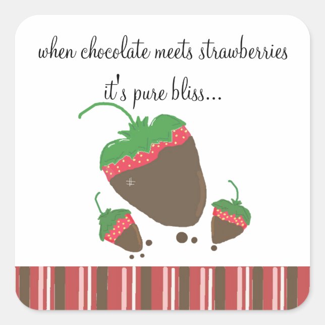 Pegatina Cuadrada Fresa con Frase de Chocolate (Anverso)