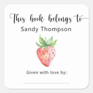 Pegatina Cuadrada Fresa - Este libro pertenece a