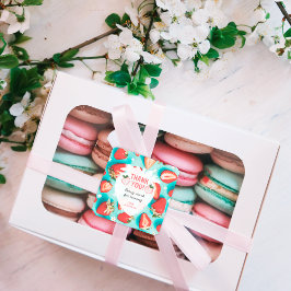 Pegatina Cuadrada Fresa retro muchas gracias a Berry por venir