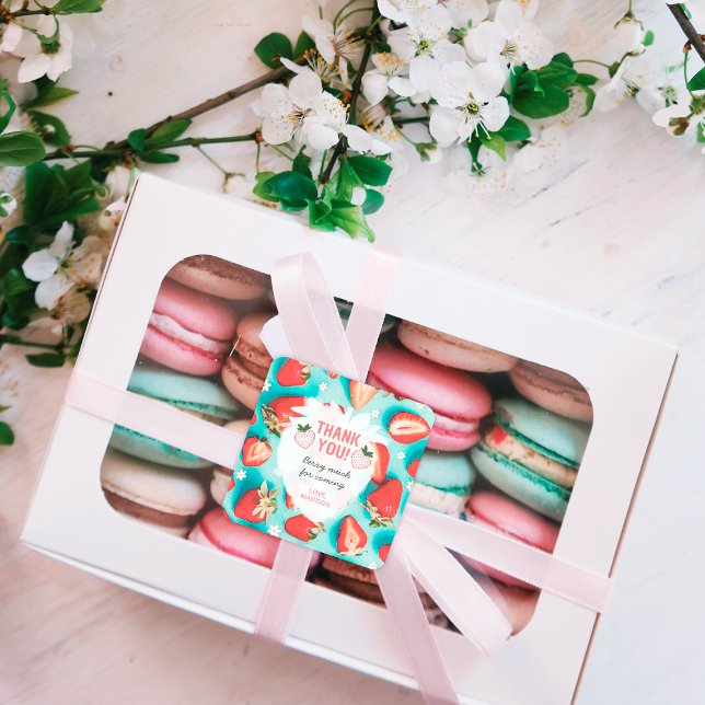 Pegatina Cuadrada Fresa retro muchas gracias a Berry por venir (Subido por el creador)