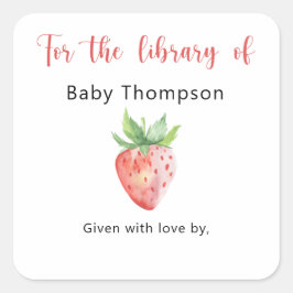 Pegatina Cuadrada Fresa - Tarjeta de regalo para baby shower, libros