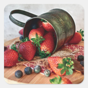 Pegatina Cuadrada Fresas Blueberries Frutos y dulces